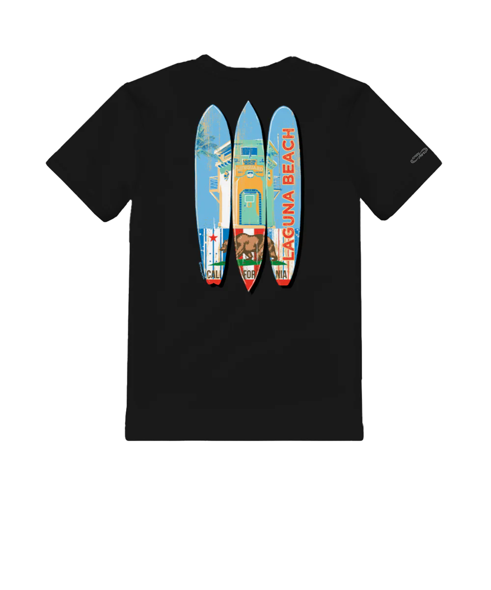 Laguna Beach Lifeguard Surf - Black Short Sleeve Crewneck T-Shirt