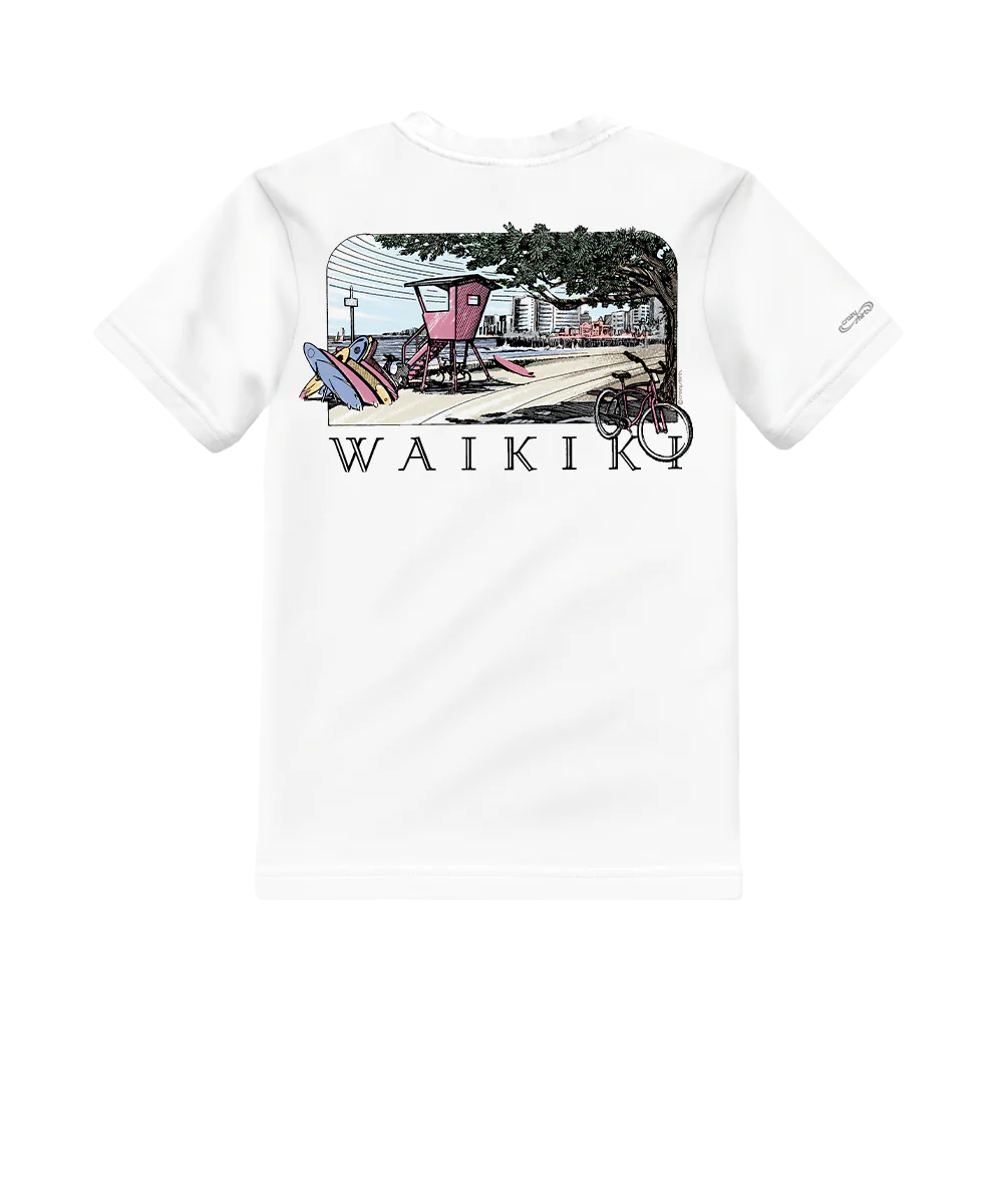 Waikiki Beach - White Short Sleeve Crewneck T-Shirt
