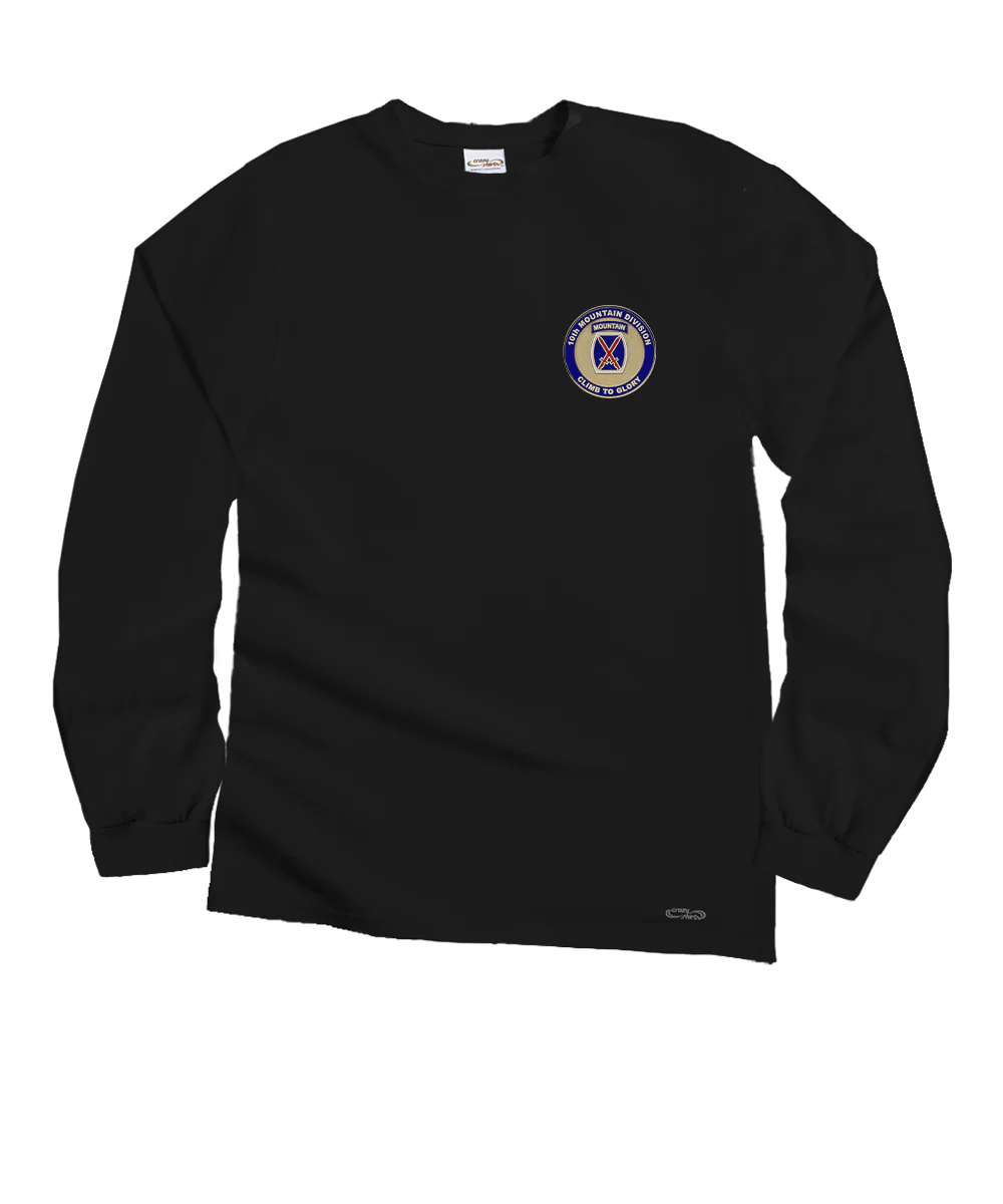 10th Mountain Medallion - Black Long Sleeve Crewneck T-Shirt - Image 4