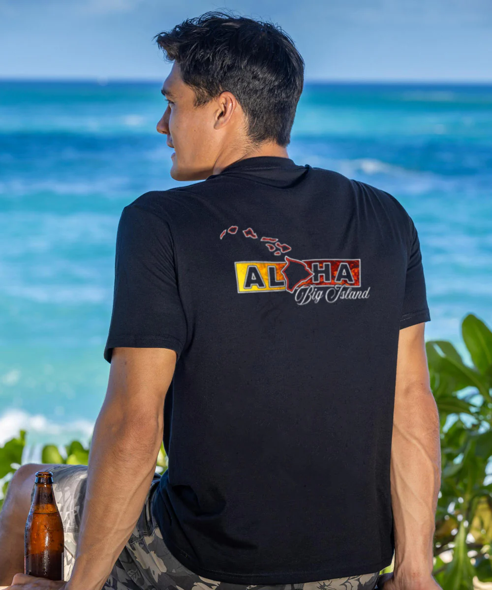 Aloha For Big Island - Black Short Sleeve Crewneck T-Shirt - Image 3