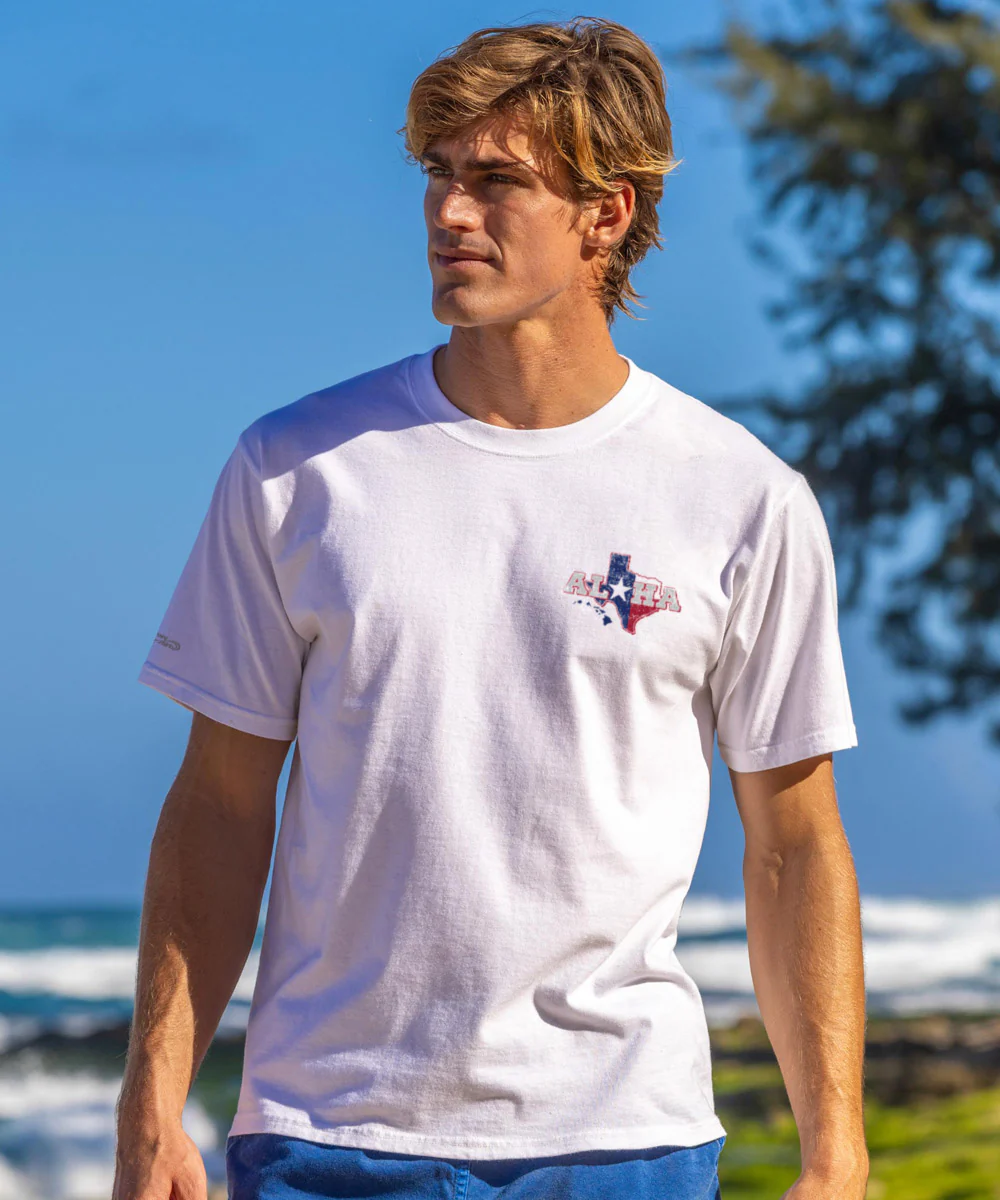 Aloha For Texas - White Short Sleeve Crewneck T-Shirt - Image 3