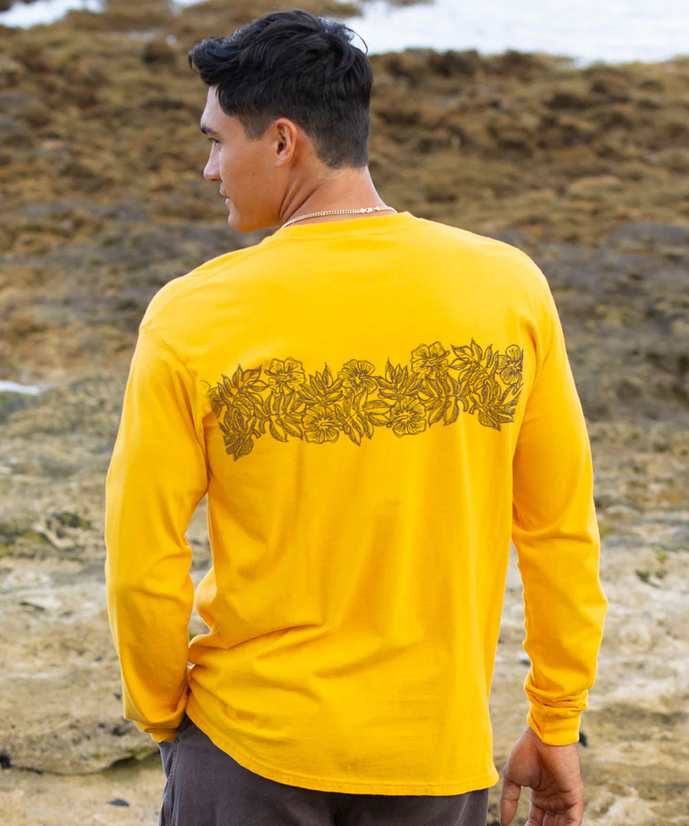 Aloha Sketch - Pineapple Dyed Long Sleeve Crewneck T-Shirt - Image 3