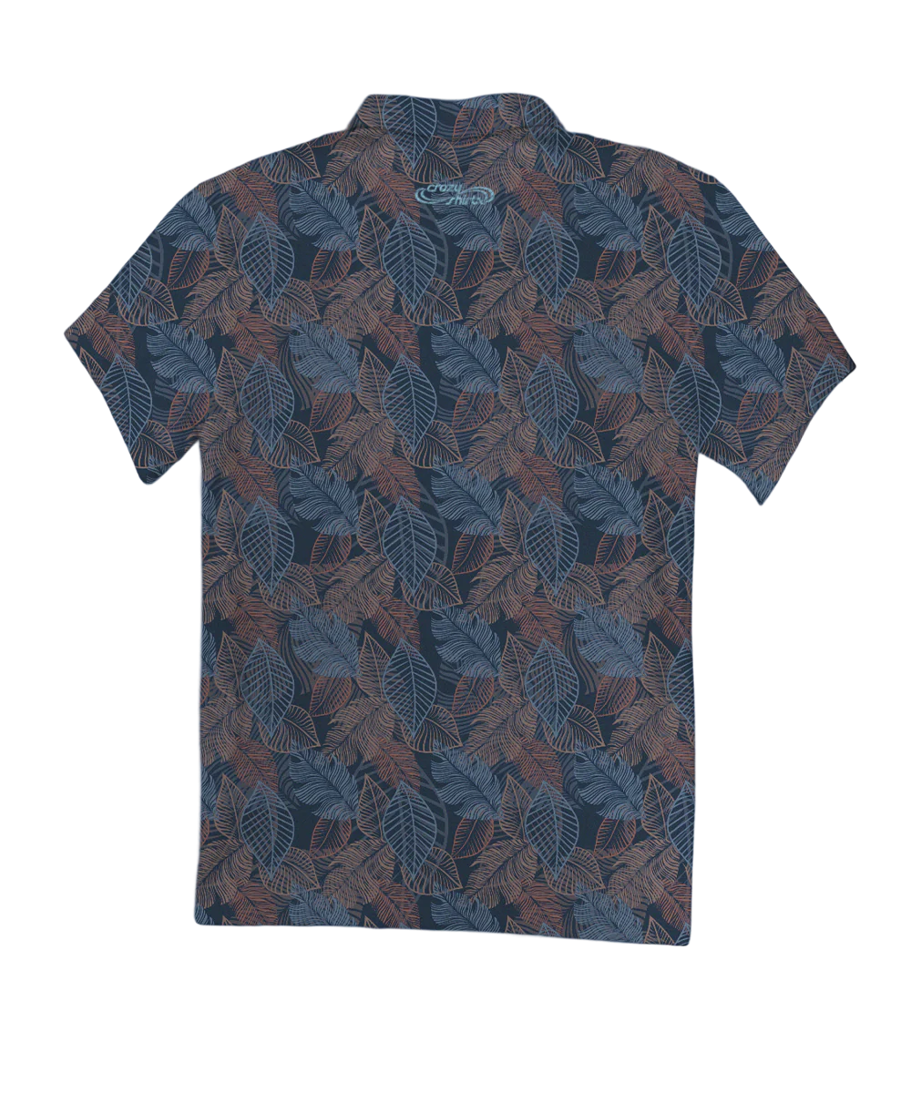 Autumn Ferns - Blue Short Sleeve Hawaiian Polo Shirt - Image 4