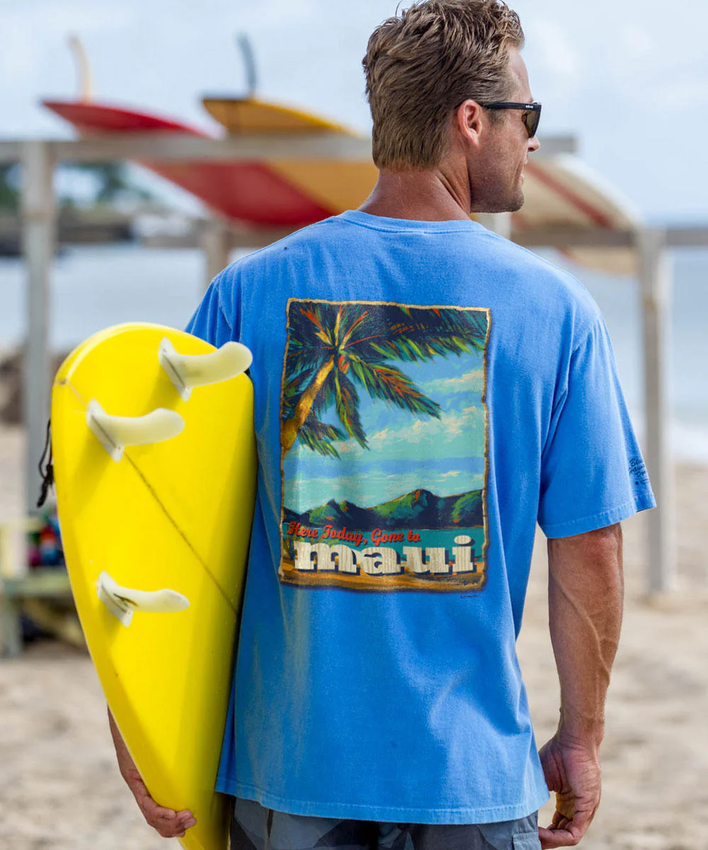 Beach Poster - Blue Hawaii Dyed Short Sleeve Crewneck T-Shirt - Image 2