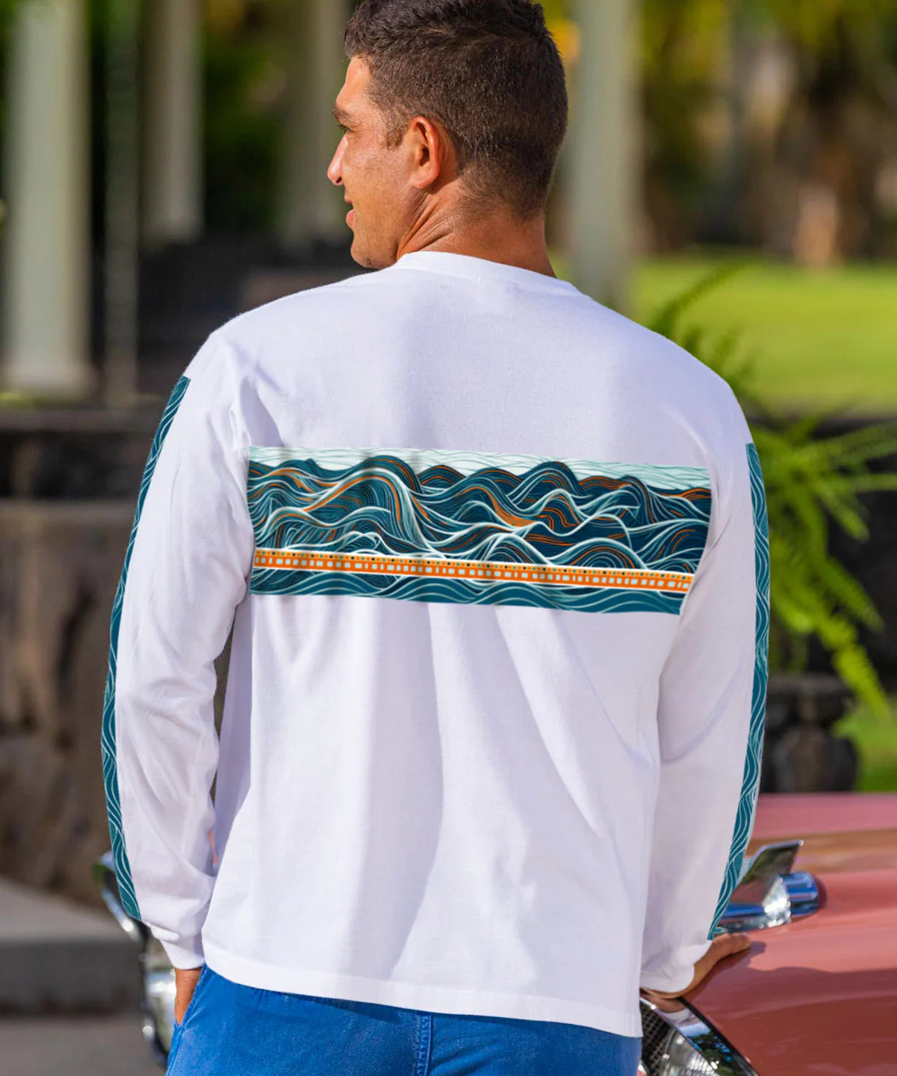 Big Waves Band - White Long Sleeve Crewneck T-Shirt - Image 3