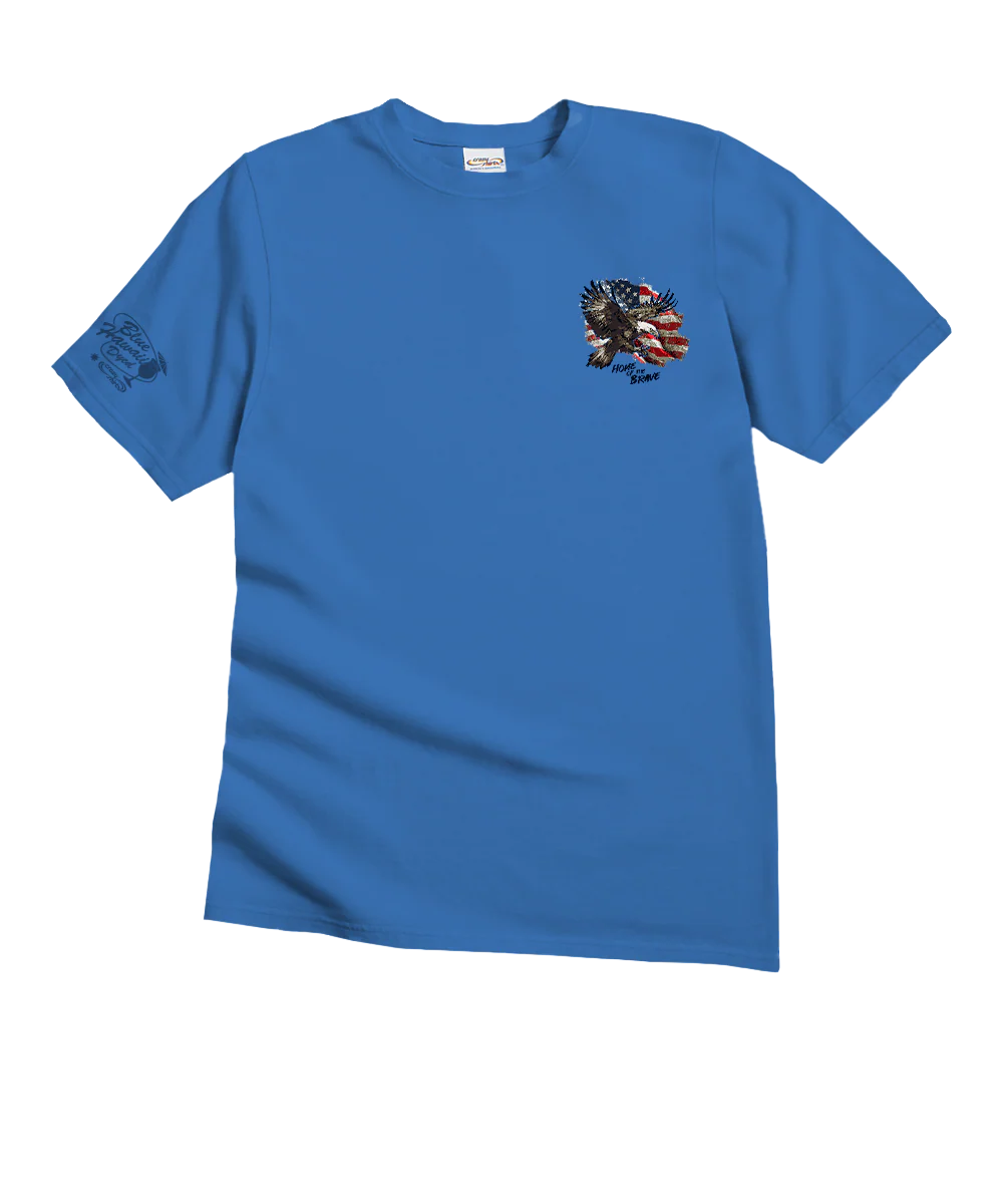 Brave Eagle Flag - Blue Hawaii Dyed Short Sleeve Crewneck T-Shirt - Image 4