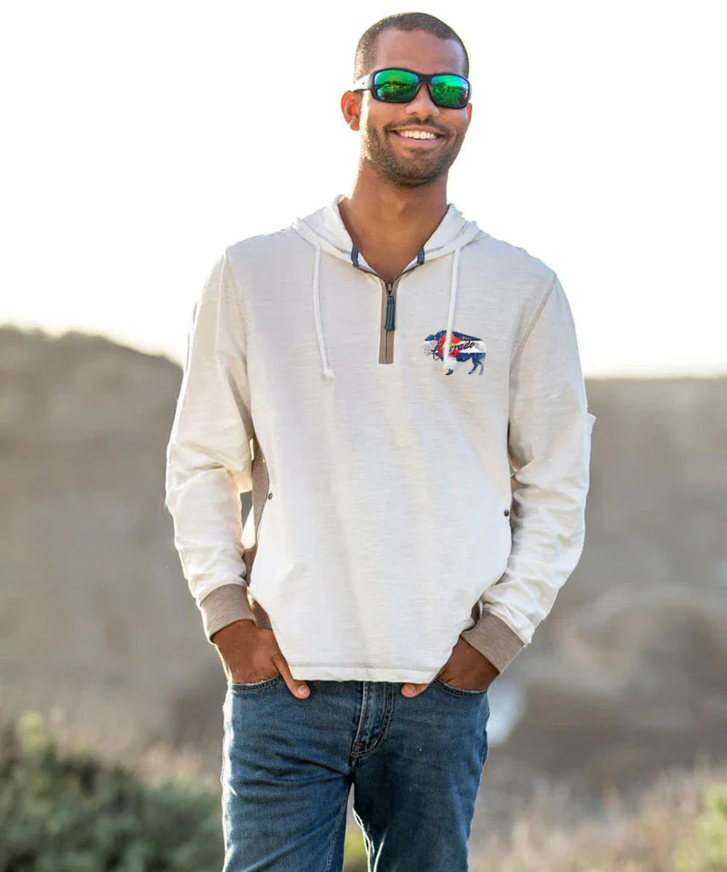Buffalo Flag - Natural/Gray Long Sleeve Longboard Hooded Tee - Image 3