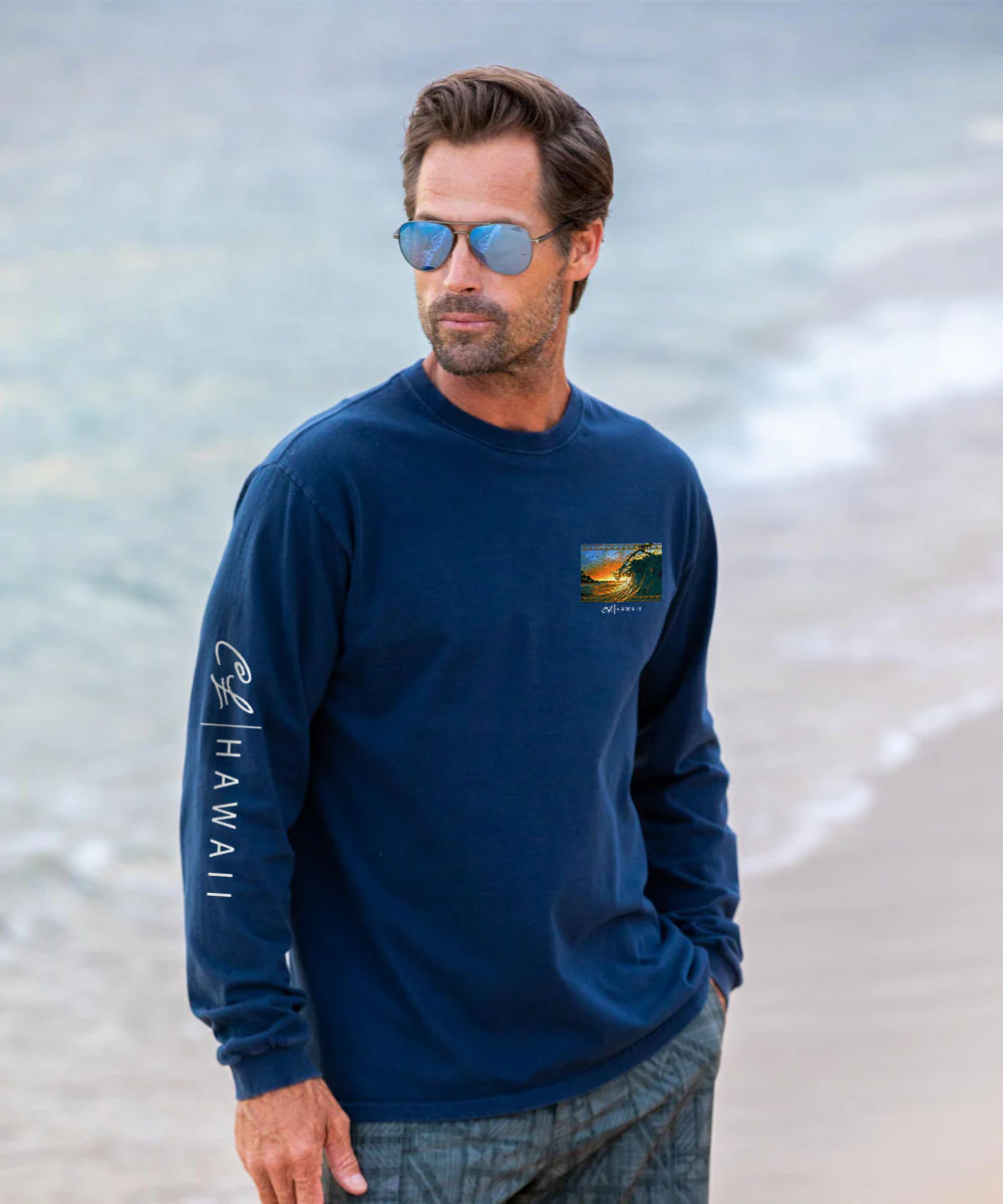 Clark Little King Kamehameha - Navy Long Sleeve Crewneck T-Shirt - Image 3