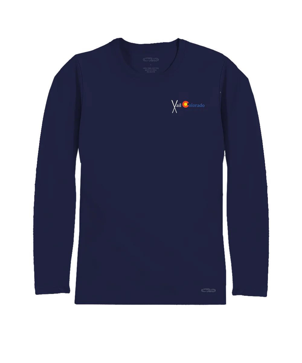 Crossed Skis - Indigo Long Sleeve Pima T-Shirt - Image 4
