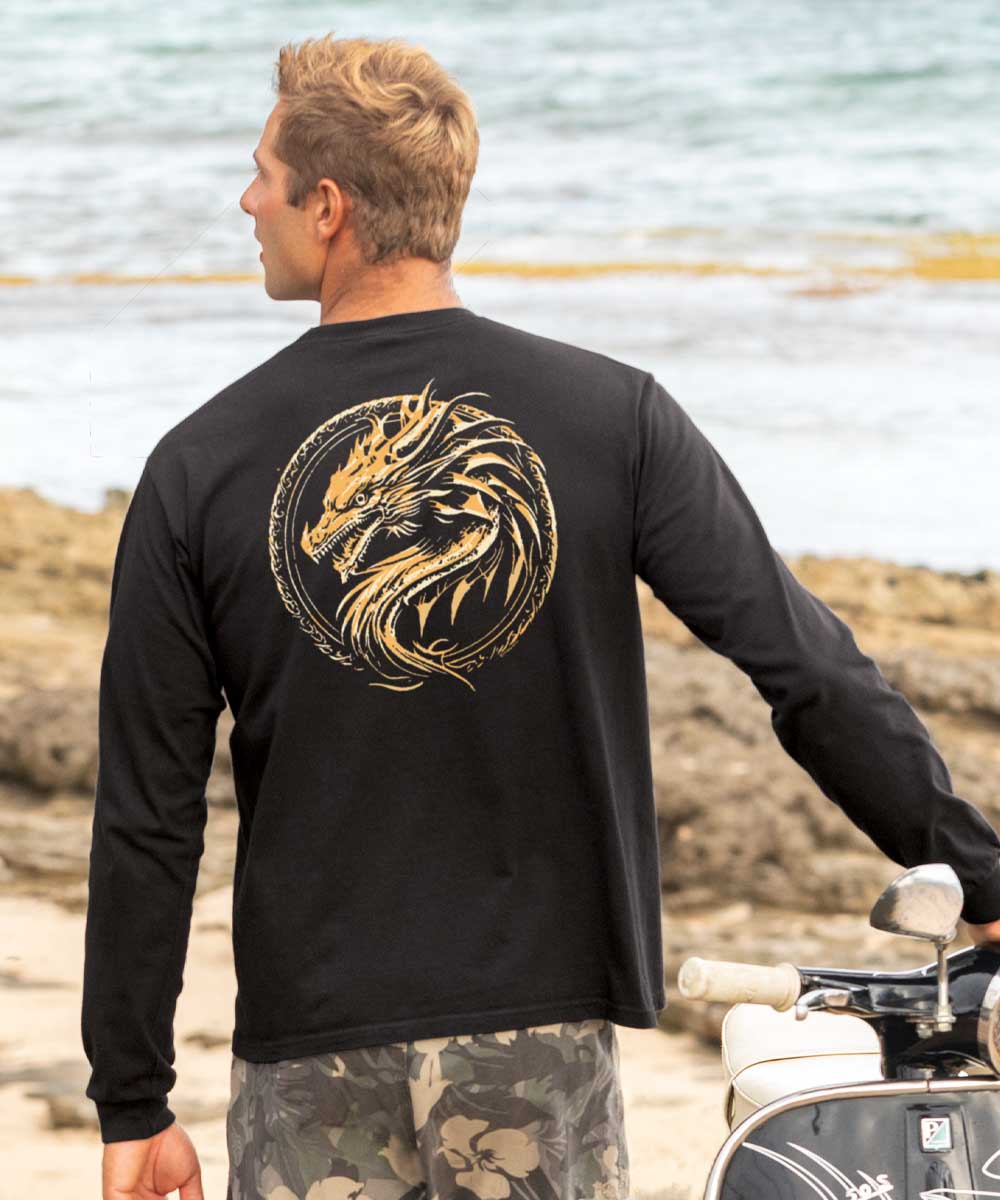 Dragon Medallion - Black Long Sleeve Crewneck T-Shirt - Image 2
