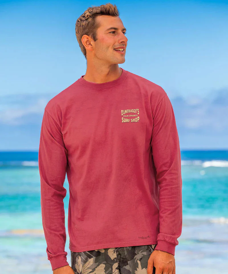 Dune Buggy Surf - Paradise Red Dyed Long Sleeve Crewneck T-Shirt - Image 3