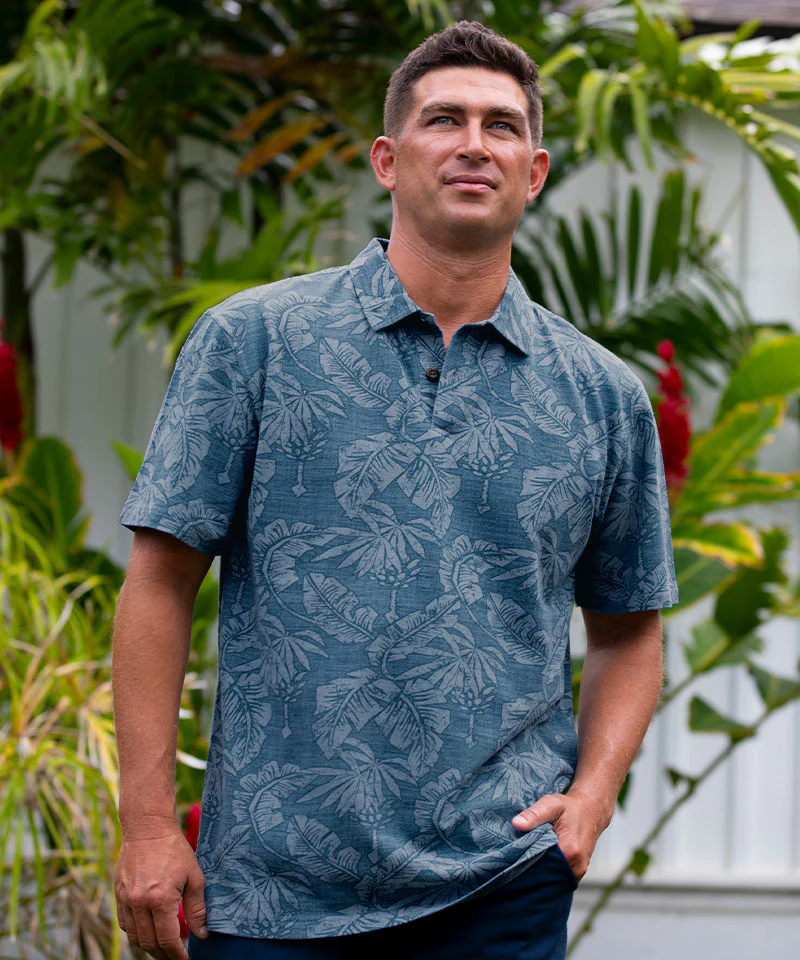 E Komo Mai - Deep Sea Short Sleeve Hawaiian Polo Shirt - Image 2