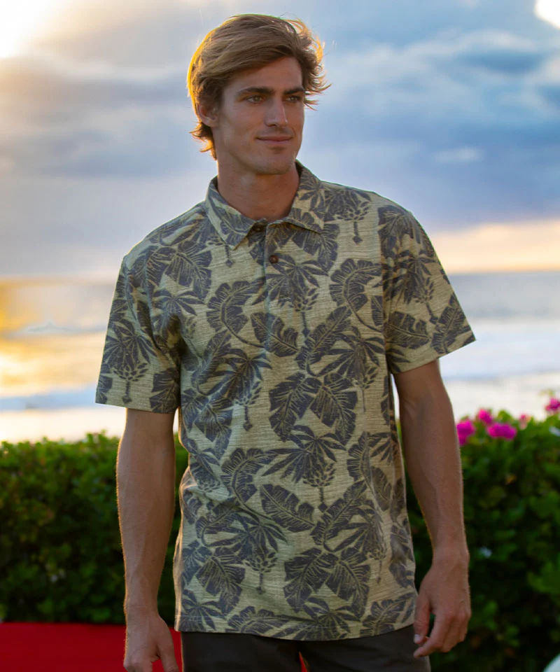 E Komo Mai - Tan Short Sleeve Hawaiian Polo Shirt - Image 2