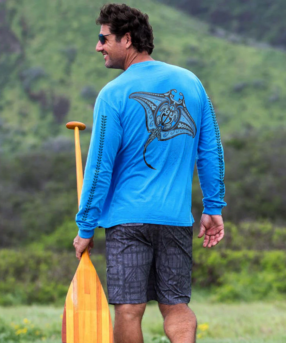 Ehukai Manta - Blue Hawaii Dyed Long Sleeve Crewneck T-Shirt - Image 2