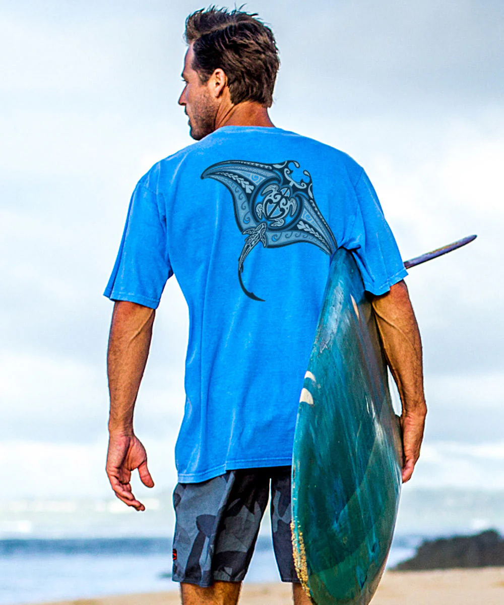 Ehukai Manta - Blue Hawaii Dyed Short Sleeve Crewneck T-Shirt - Image 2