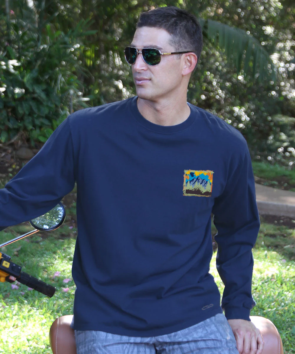Fall Mountain - Navy Long Sleeve Crewneck T-Shirt - Image 3