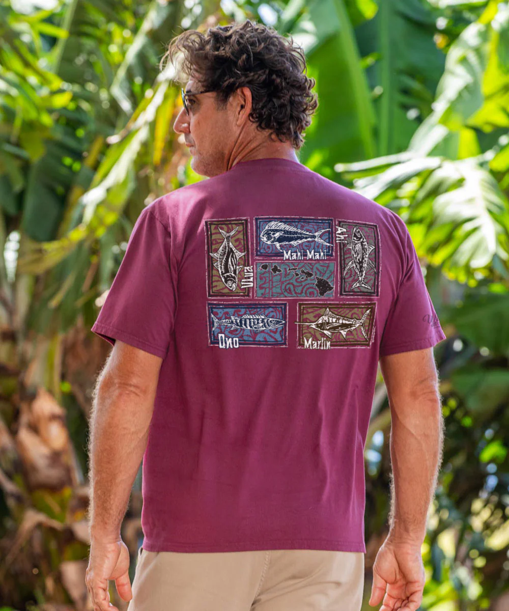Fish Blocks - Wine Dyed Short Sleeve Crewneck T-Shirt - Image 2