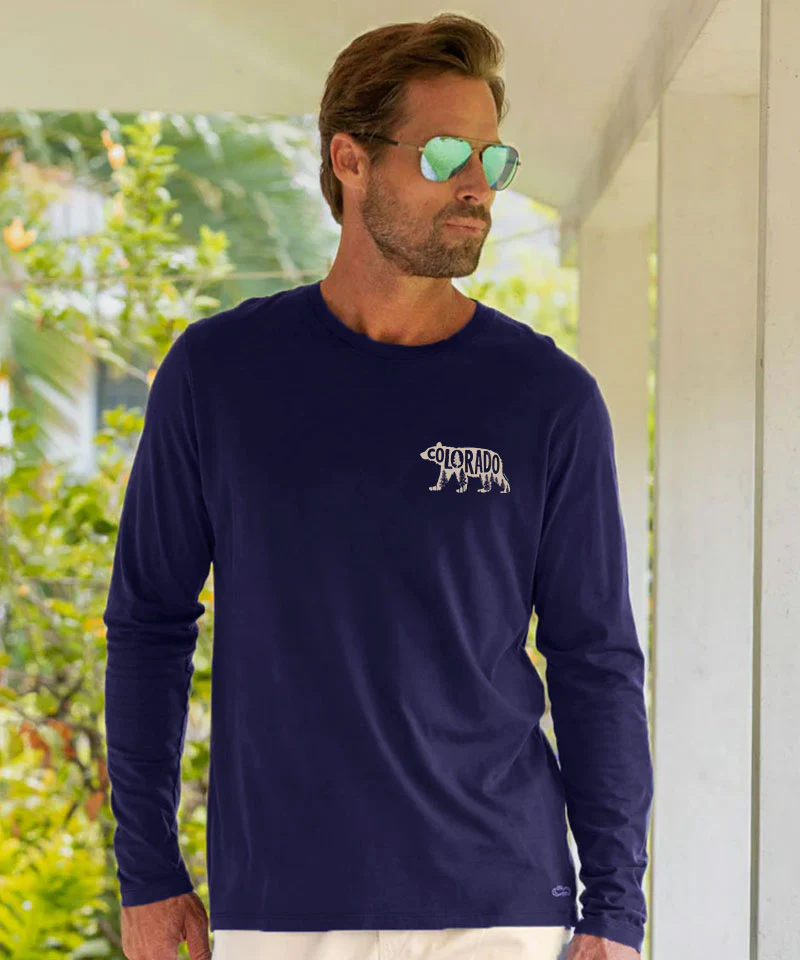 Forest Bear - Indigo Long Sleeve Pima T-Shirt - Image 3