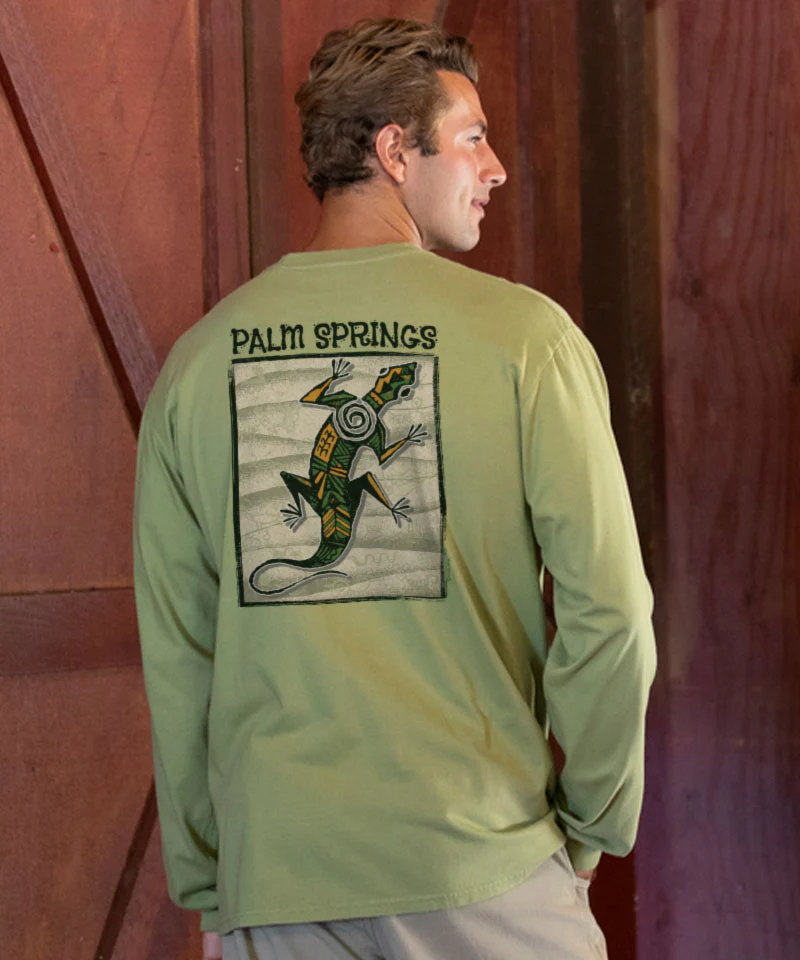 Gecko Petroglyphs - Hemp Dyed Long Sleeve Crewneck T-Shirt - Image 2