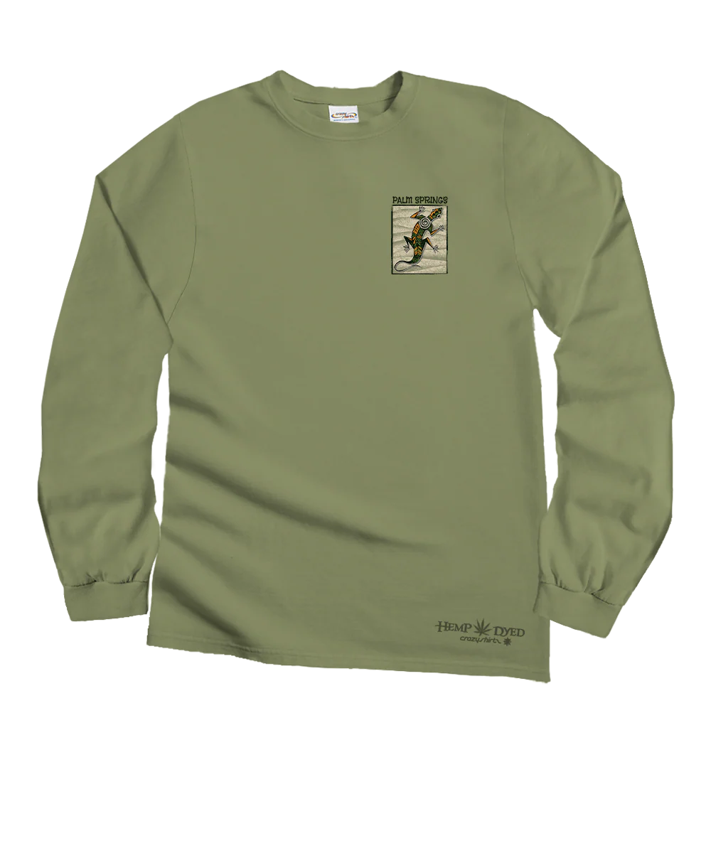 Gecko Petroglyphs - Hemp Dyed Long Sleeve Crewneck T-Shirt - Image 4