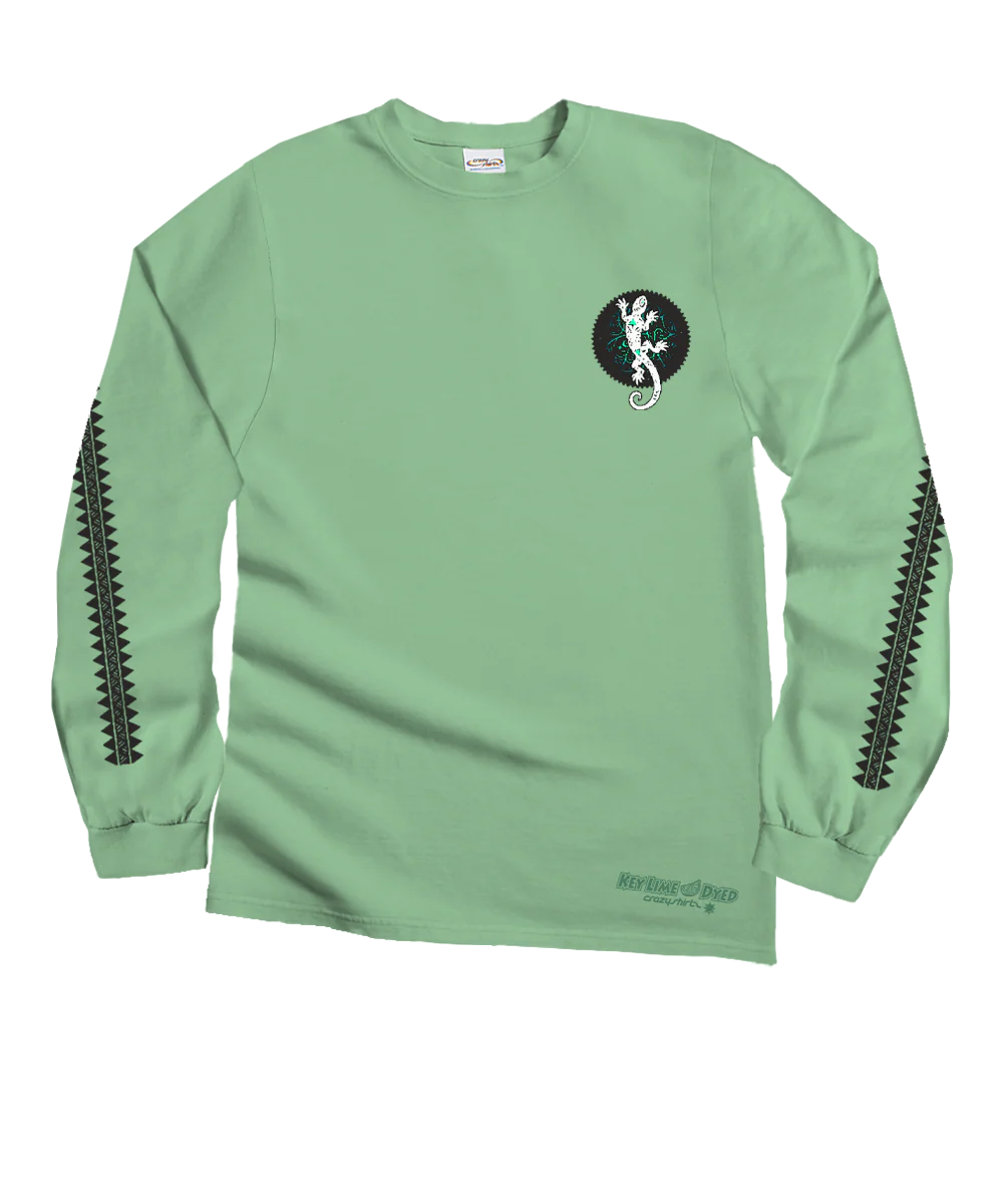 Gecko Sun - Key Lime Dyed Long Sleeve Crewneck T-Shirt - Image 4