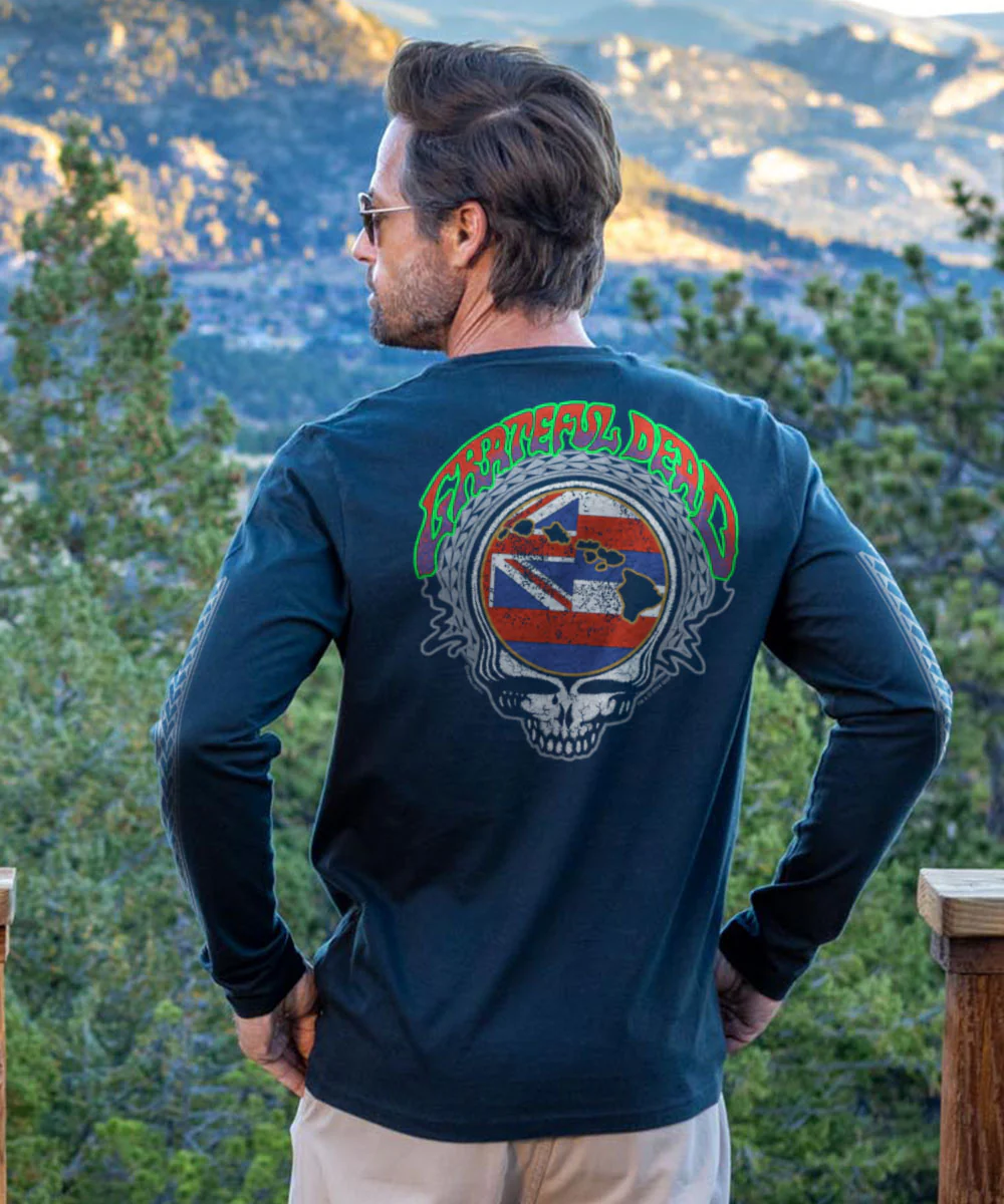 Grateful Dead Hawaiian Flag - Navy Long Sleeve Crewneck T-Shirt - Image 2