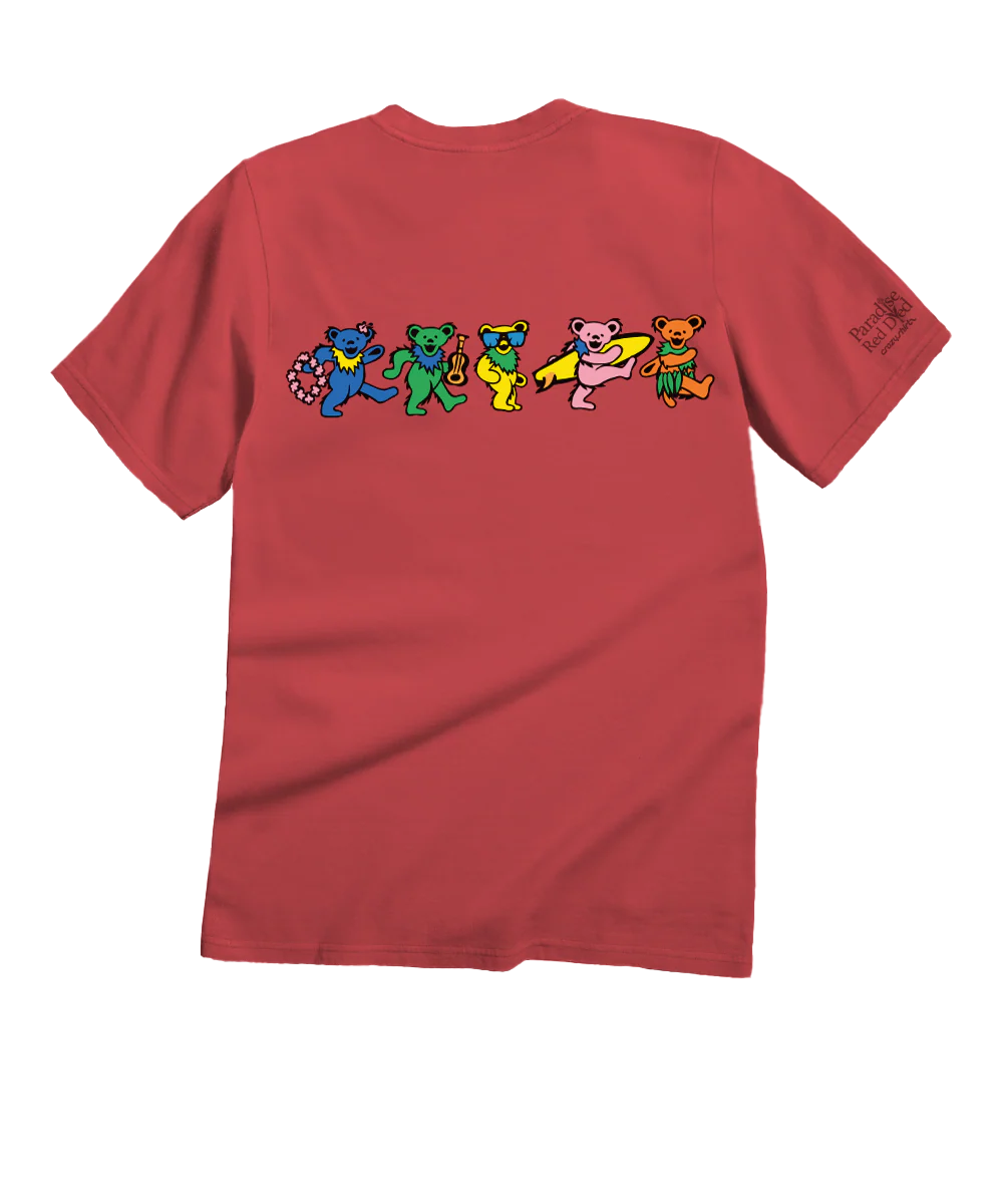 Grateful Dead Hula Bears - Paradise Red Dyed Short Sleeve Crewneck T-Shirt - Image 4