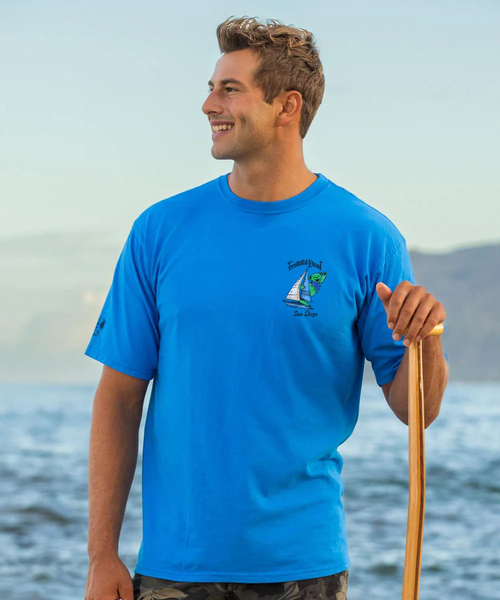 Grateful Dead San Diego Bay Bear - Blue Hawaii Dyed Short Sleeve Crewneck T-Shirt - Image 3