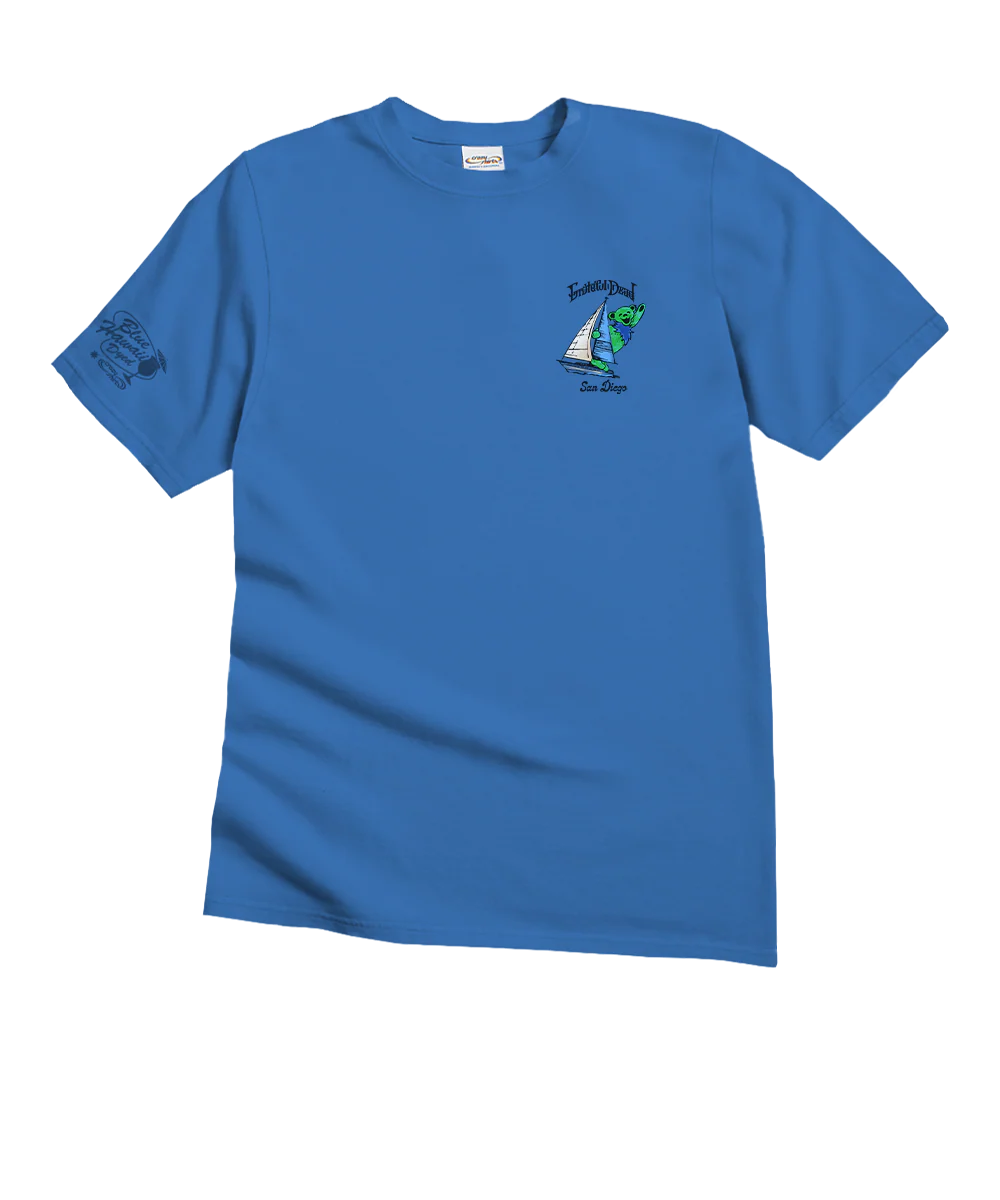 Grateful Dead San Diego Bay Bear - Blue Hawaii Dyed Short Sleeve Crewneck T-Shirt - Image 4