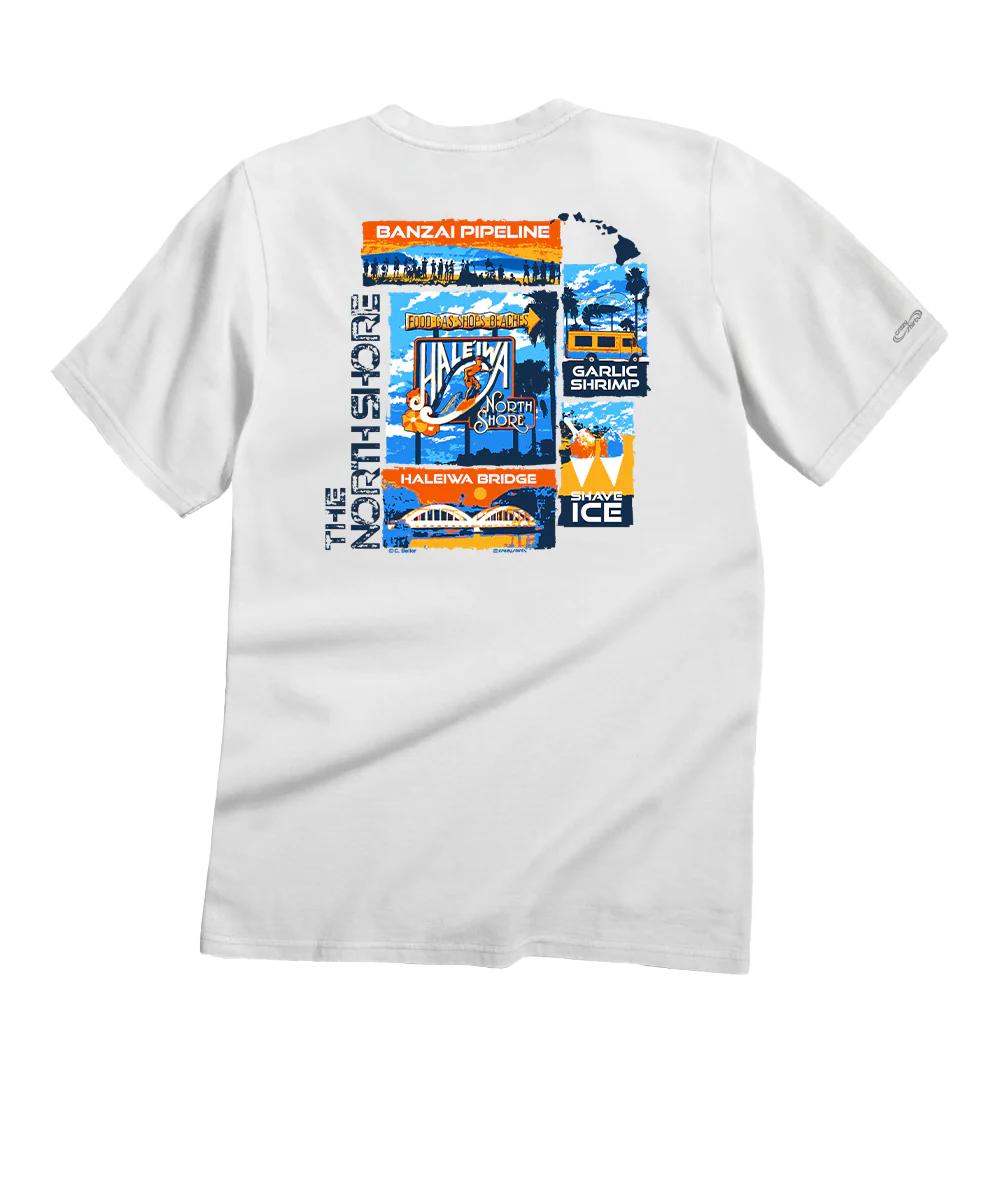 Haleiwa North Shore Collage - White Short Sleeve Crewneck T-Shirt
