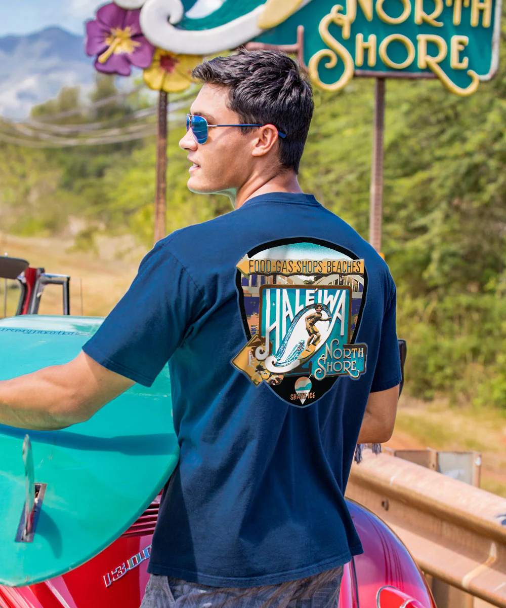 Haleiwa North Shore Signage - Navy Short Sleeve Crewneck T-Shirt - Image 2