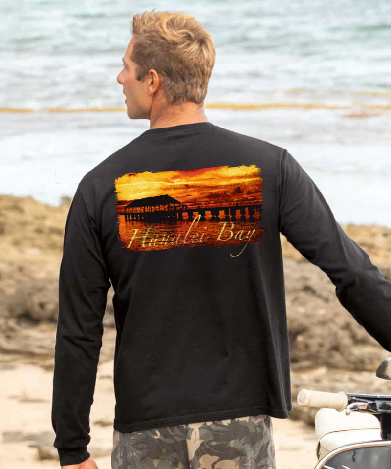Hanalei Sunset - Black Long Sleeve Crewneck T-Shirt - Image 2
