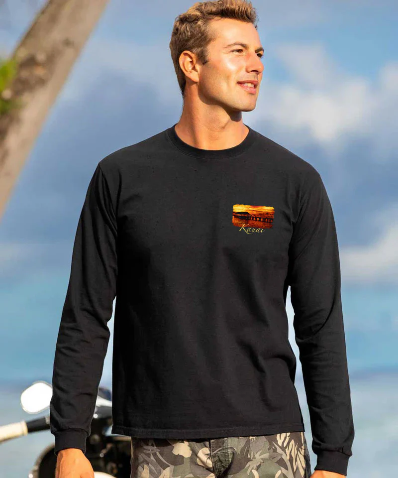 Hanalei Sunset - Black Long Sleeve Crewneck T-Shirt - Image 3