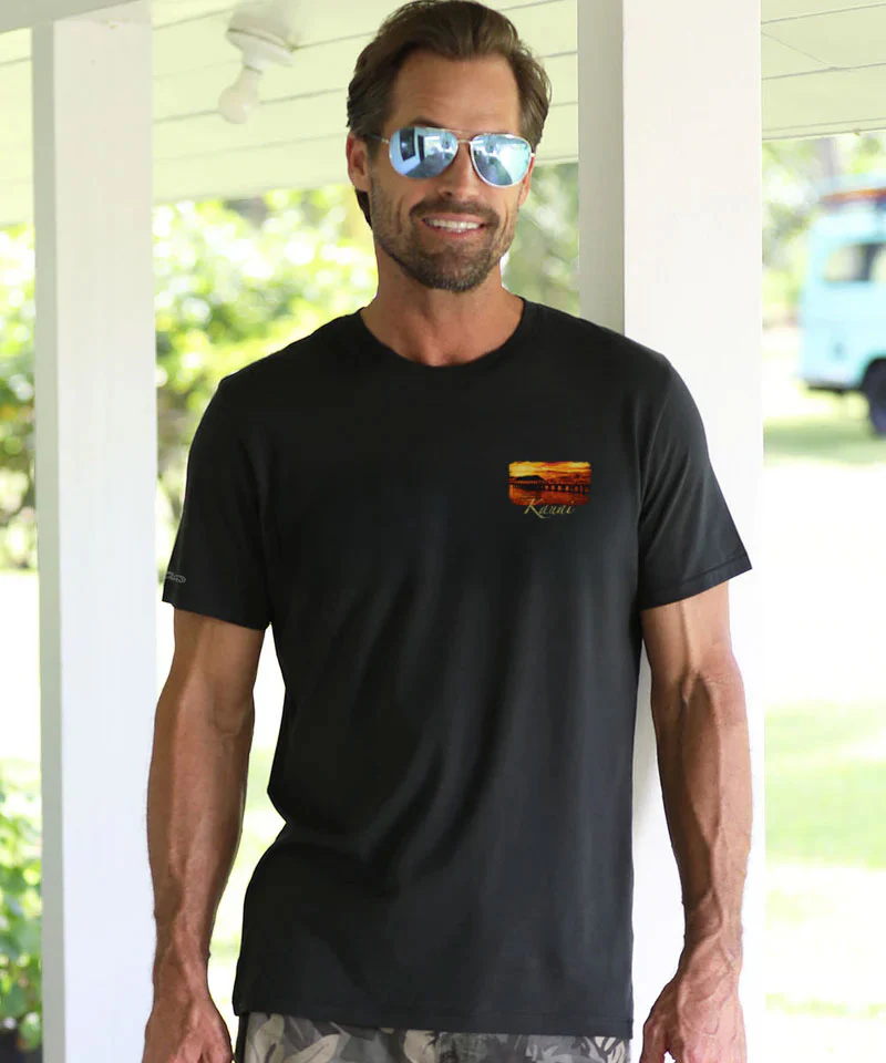 Hanalei Sunset - Jet Black Short Sleeve Pima T-Shirt - Image 3