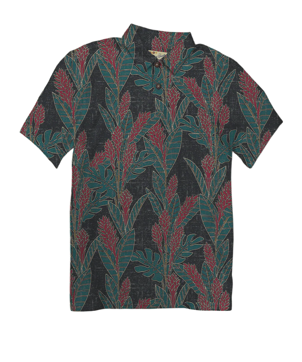 Hawaiian Ginger - Black/Red Short Sleeve Hawaiian Polo Shirt
