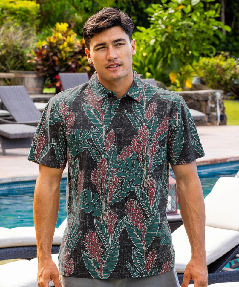Hawaiian Ginger - Black/Red Short Sleeve Hawaiian Polo Shirt - Image 2