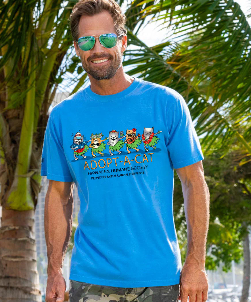 Hawaiian Humane Society Meow Halau - Blue Hawaii Dyed Short Sleeve Crewneck T-Shirt - Image 2