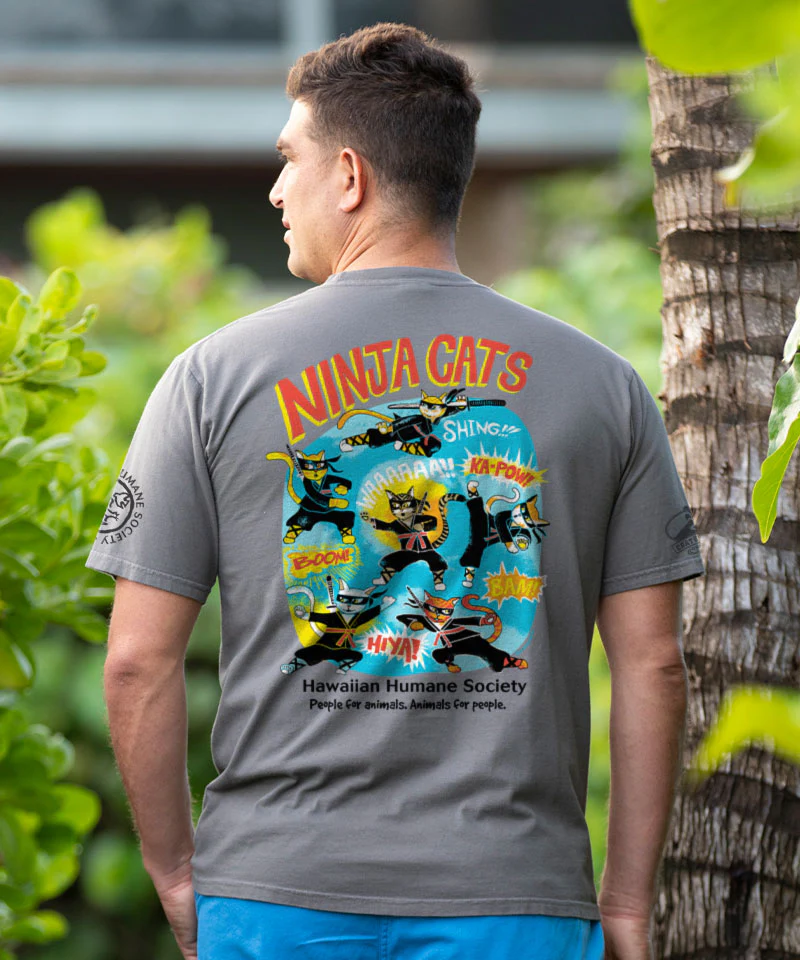 Hawaiian Humane Society Ninja Cats - Crater Dyed® Short Sleeve Crewneck T-Shirt - Image 2