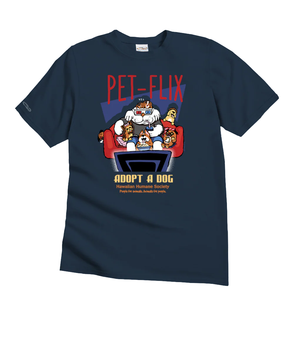 Hawaiian Humane Society Petflix - Navy Short Sleeve Crewneck T-Shirt