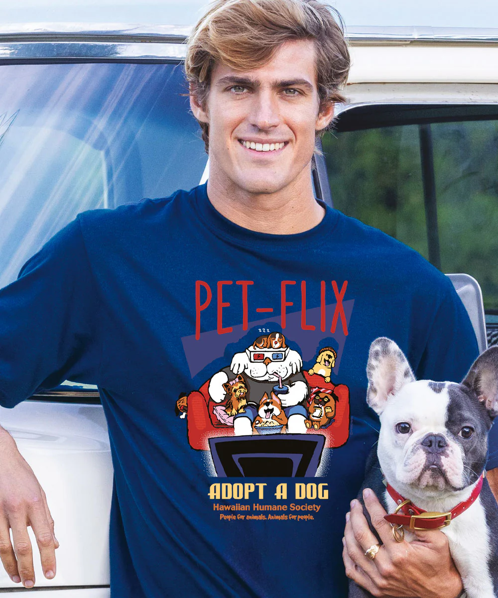Hawaiian Humane Society Petflix - Navy Short Sleeve Crewneck T-Shirt - Image 2