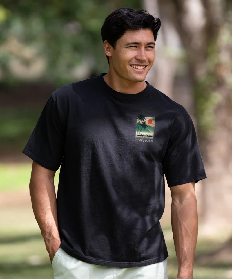 Hawaiian Ukiyo Scenic - Black Short Sleeve Crewneck T-Shirt - Image 3