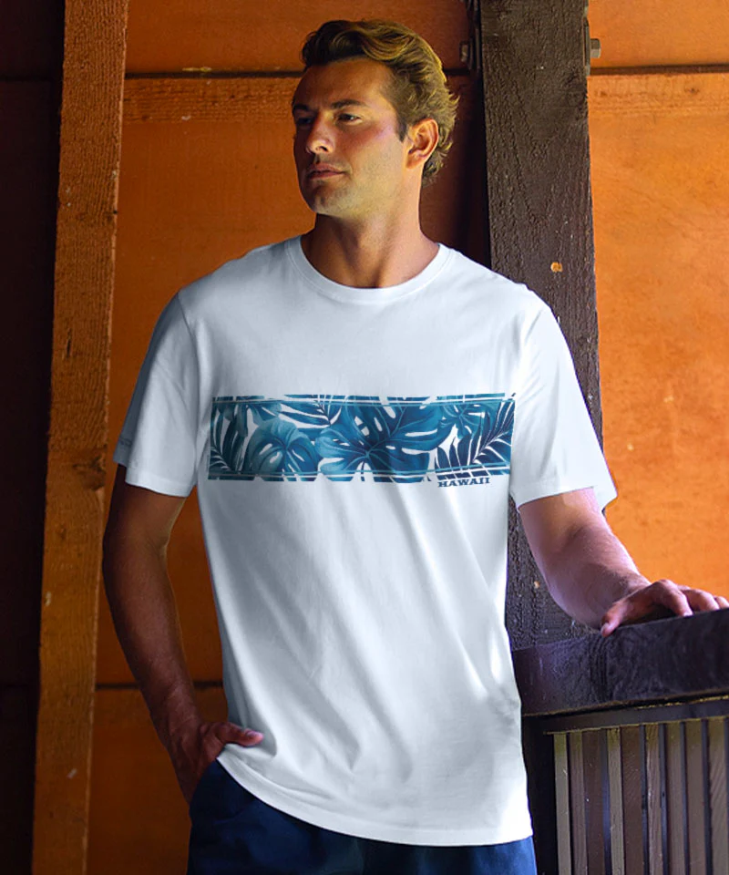 Island Foliage Band - White Short Sleeve Pima T-Shirt - Image 2