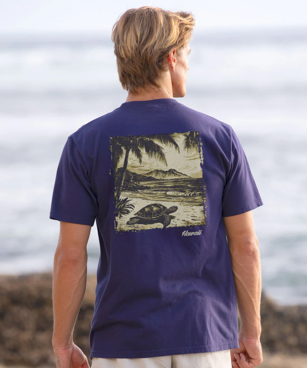 Island Retro Honu Scenic - Grape Dyed Short Sleeve Crewneck T-Shirt - Image 2