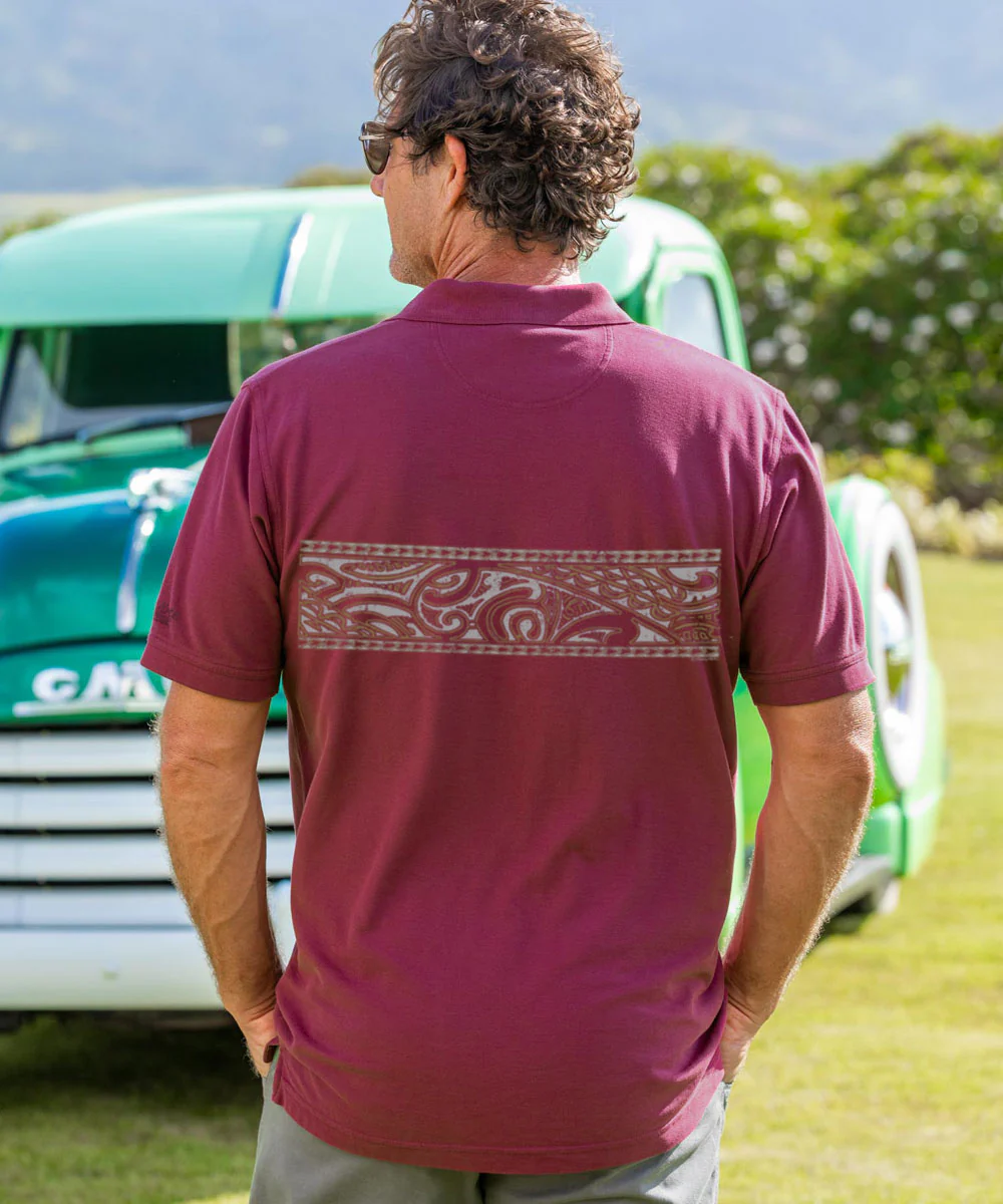 Island Tribal Band - Wine Dyed Short Sleeve Oceanfront Polo Shirt - Image 3