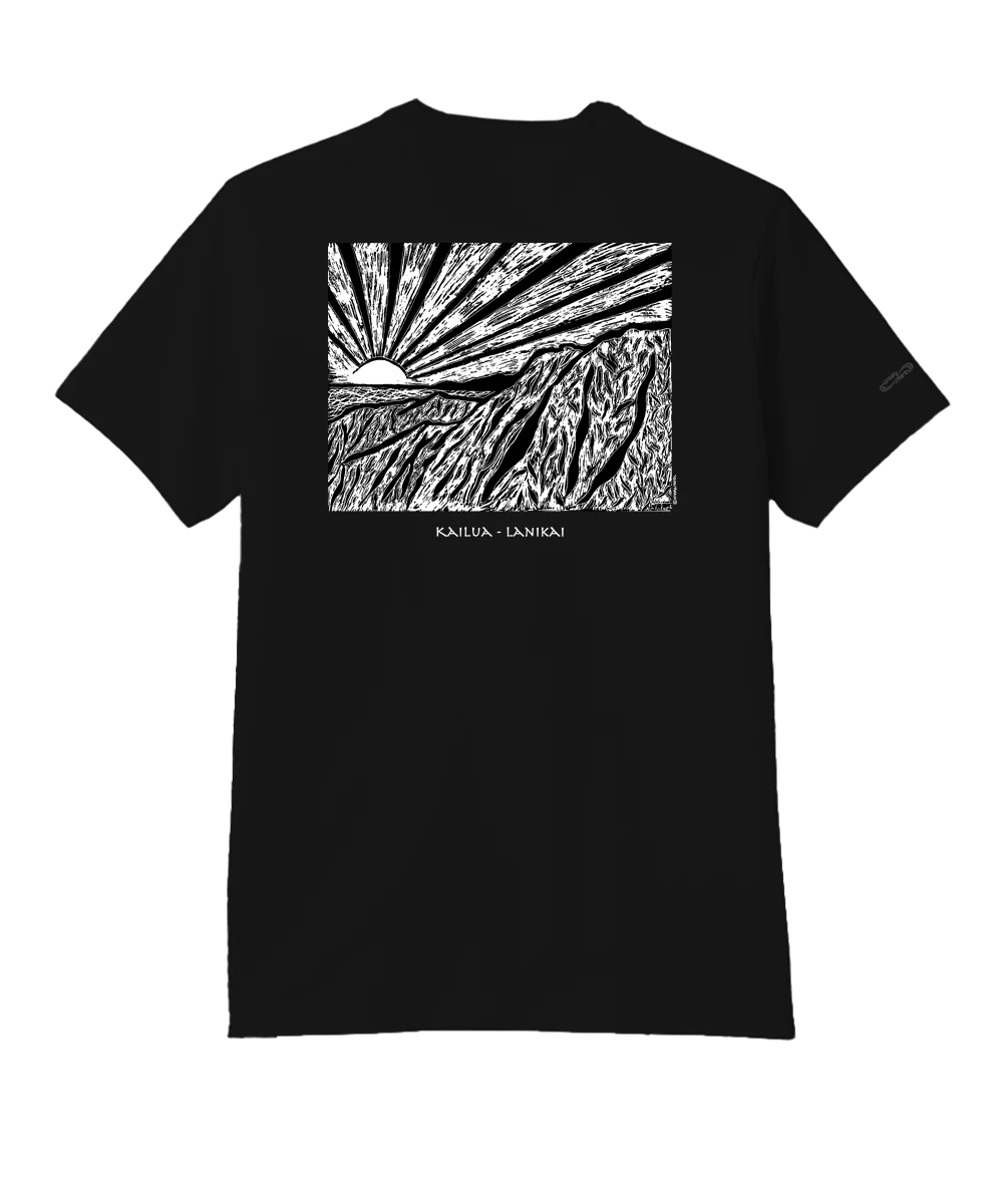 Kailua Lanikai Woodcut - Jet Black Short Sleeve Pima T-Shirt