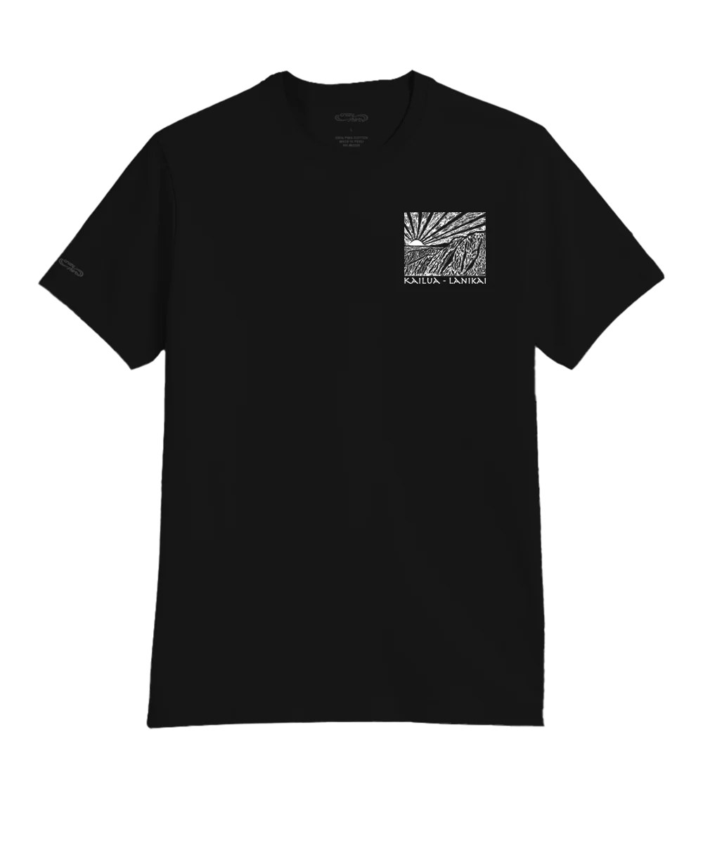 Kailua Lanikai Woodcut - Jet Black Short Sleeve Pima T-Shirt - Image 4