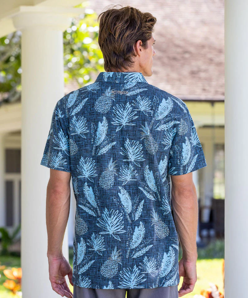 Kanikapila - Gray/Blue Short Sleeve Hawaiian Polo Shirt - Image 3