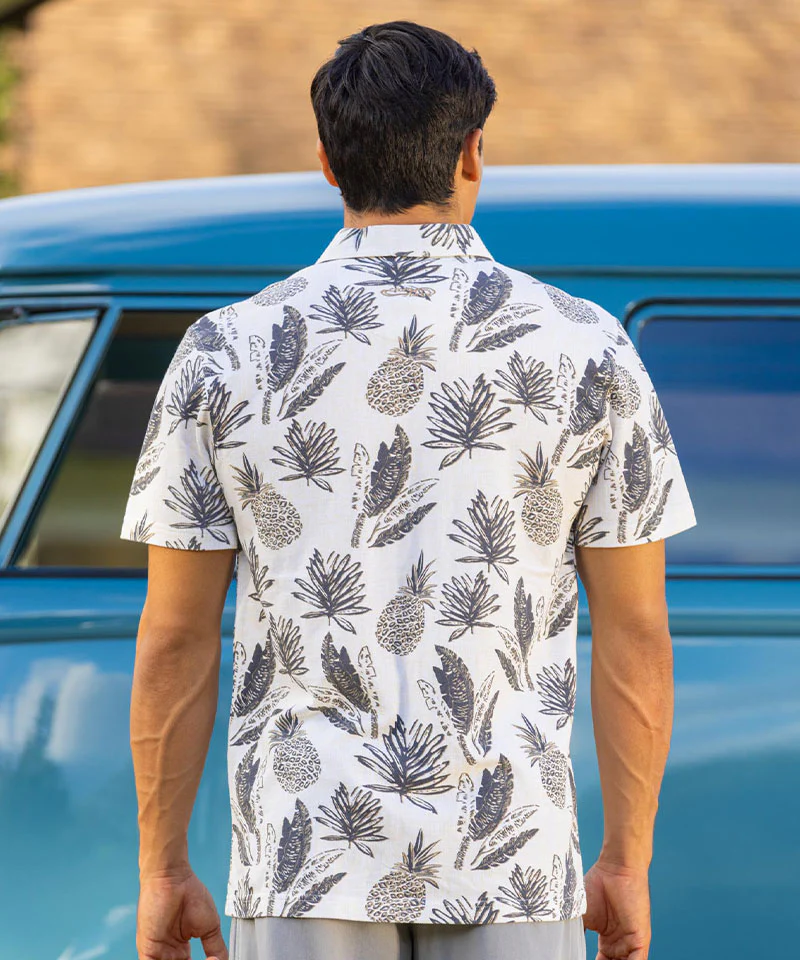 Kanikapila - White/Gray Short Sleeve Hawaiian Polo Shirt - Image 3