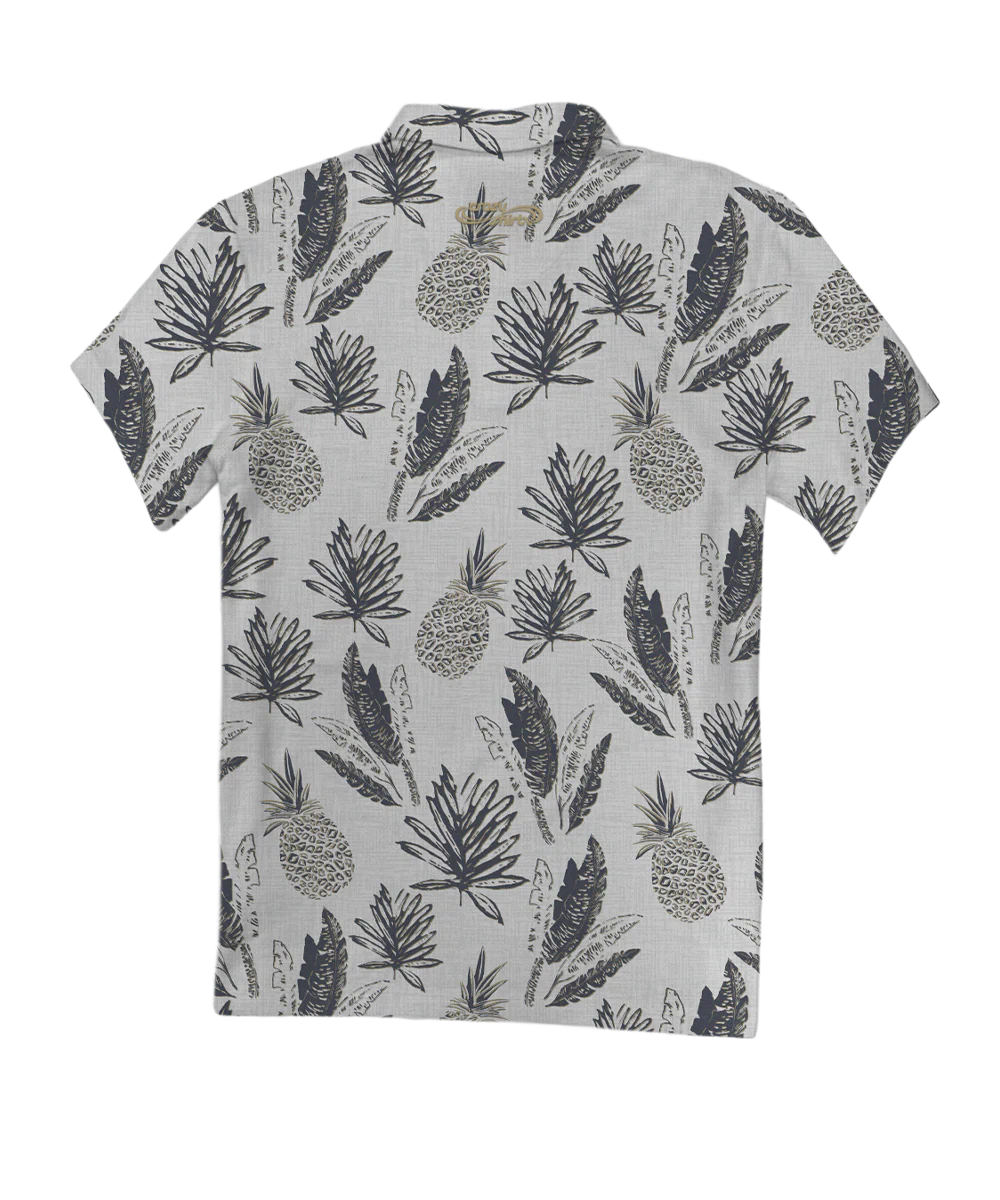 Kanikapila - White/Gray Short Sleeve Hawaiian Polo Shirt - Image 4