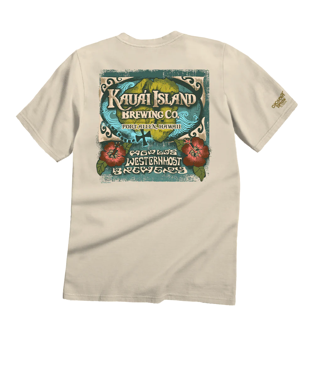 Kauai Island Brewing Co Retro Label - Coconut Dyed Short Sleeve Crewneck T-Shirt